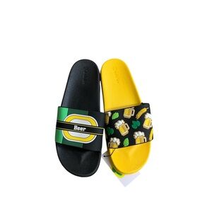 Stylish Men’s Black and Yellow Beer-Themed Sandals